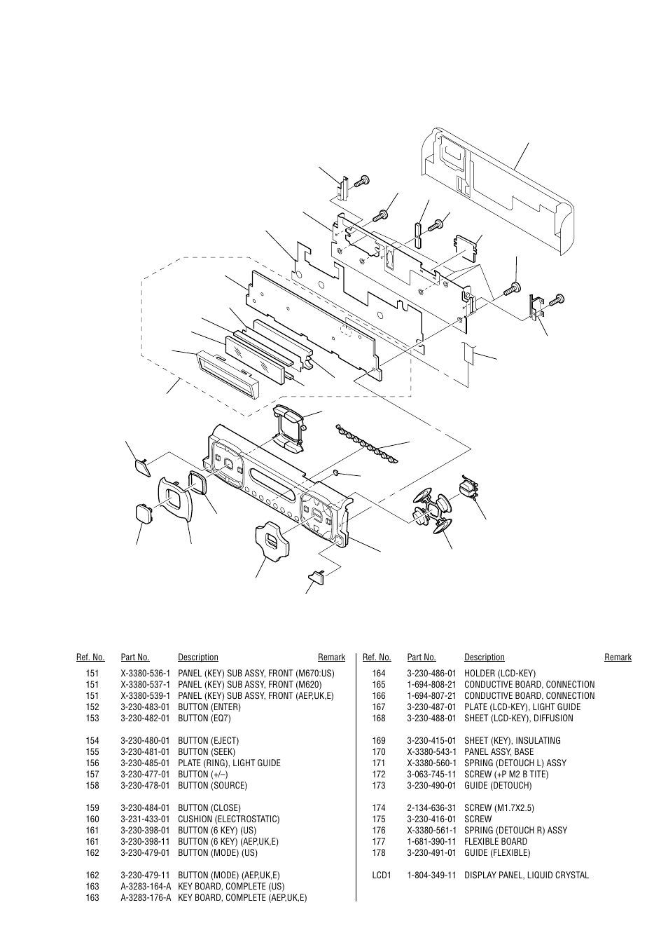 Front panel (key) assy section | Sony Ericsson CDX-M620 User Manual | Page 59 / 78