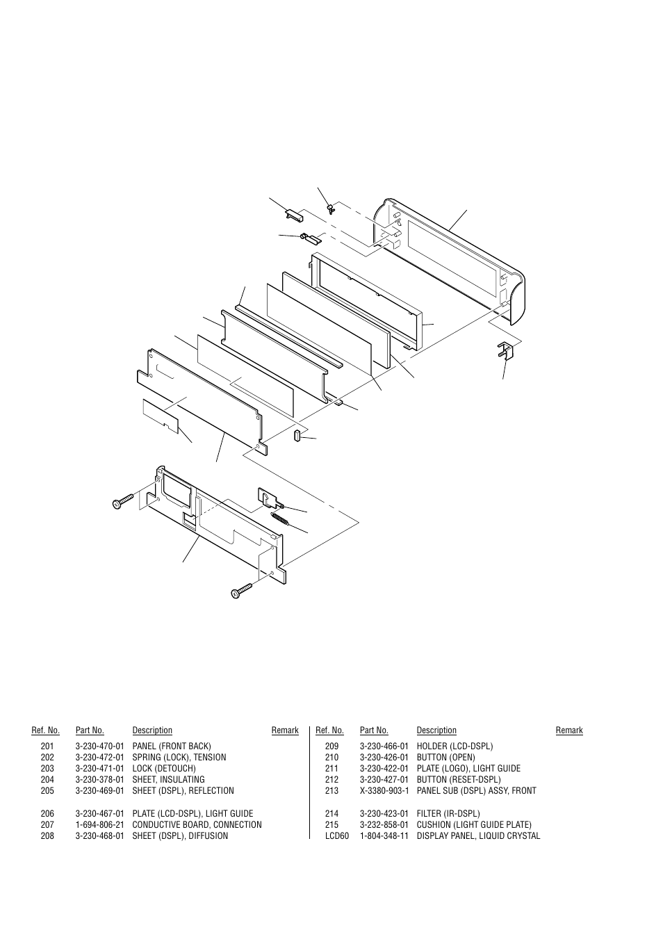 Front panel (dspl) assy section | Sony Ericsson CDX-M620 User Manual | Page 60 / 78