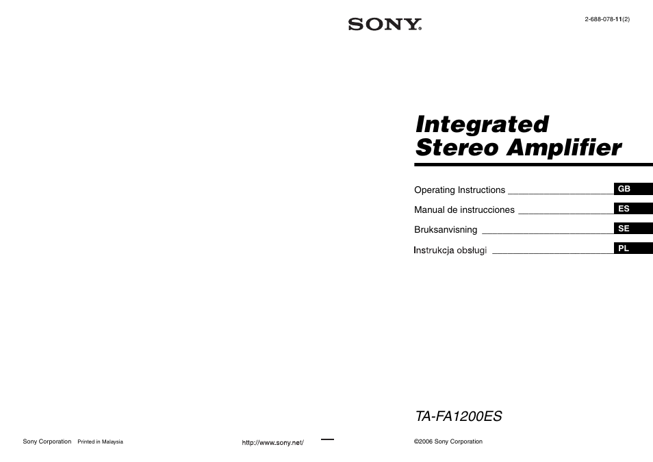 Sony Ericsson TA-FA1200ES User Manual | 91 pages