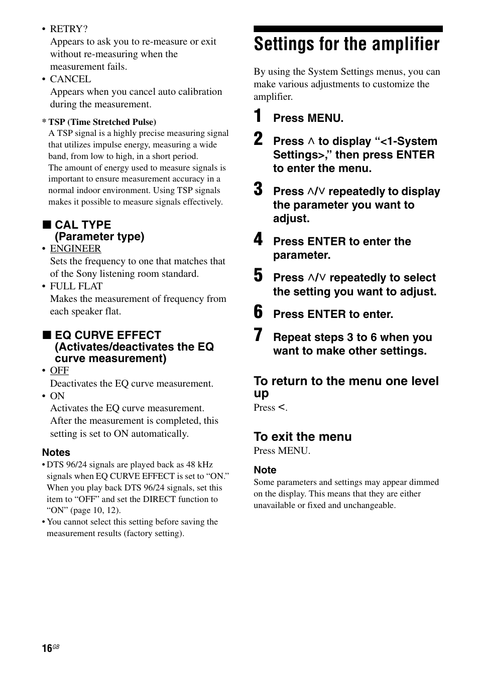 Settings for the amplifier | Sony Ericsson TA-FA1200ES User Manual | Page 16 / 91