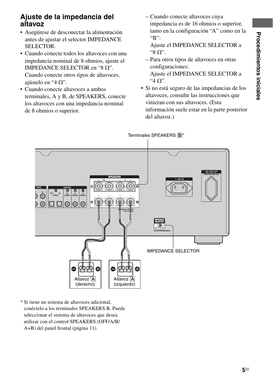 Ajuste de la impedancia del altavoz | Sony Ericsson TA-FA1200ES User Manual | Page 27 / 91