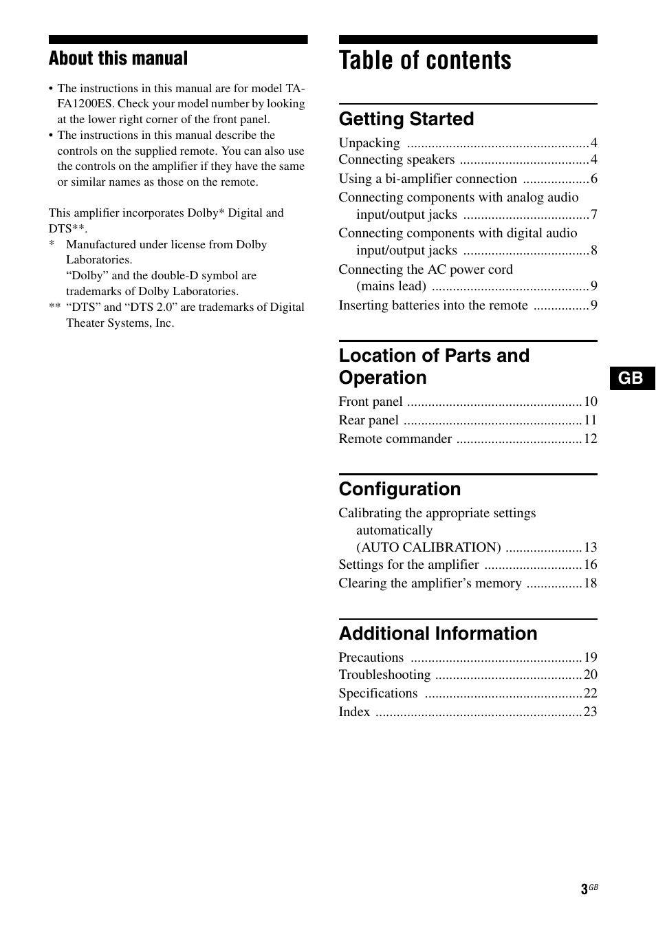 Sony Ericsson TA-FA1200ES User Manual | Page 3 / 91