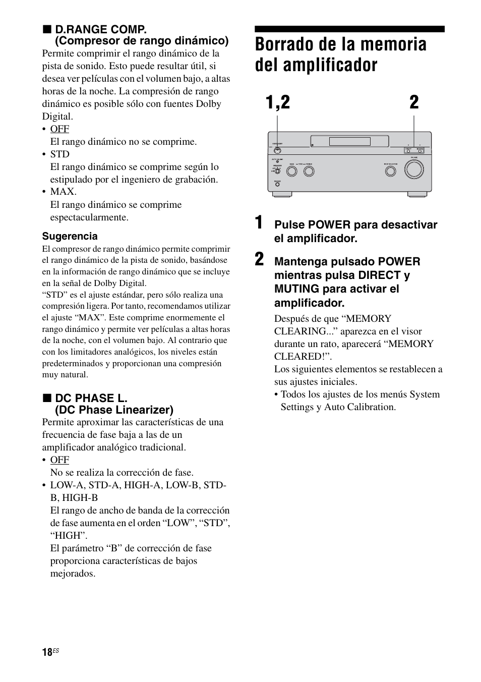 Borrado de la memoria del amplificador | Sony Ericsson TA-FA1200ES User Manual | Page 40 / 91