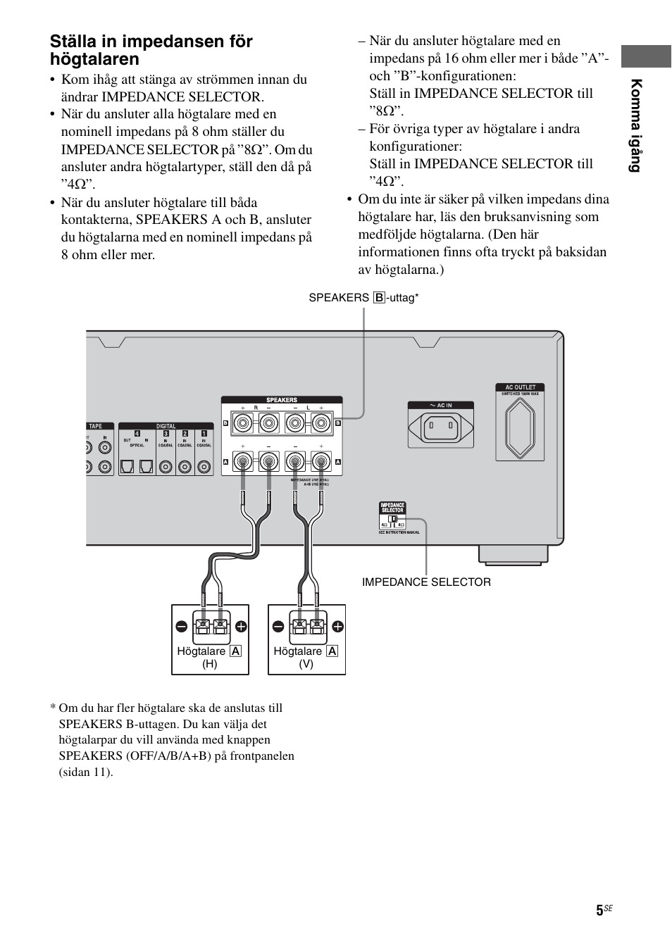 Ställa in impedansen för högtalaren | Sony Ericsson TA-FA1200ES User Manual | Page 49 / 91