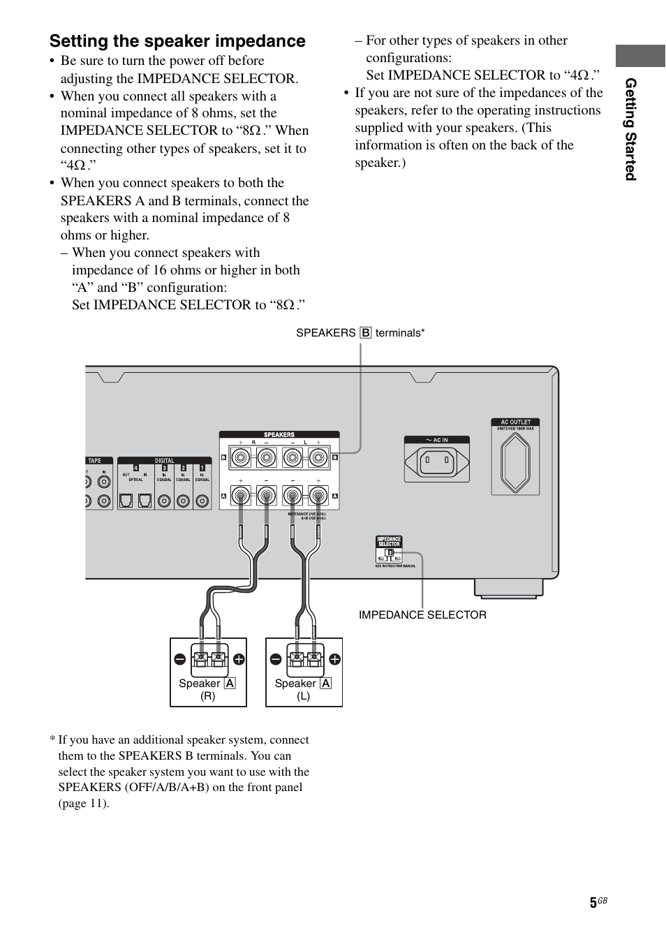 Setting the speaker impedance | Sony Ericsson TA-FA1200ES User Manual | Page 5 / 91