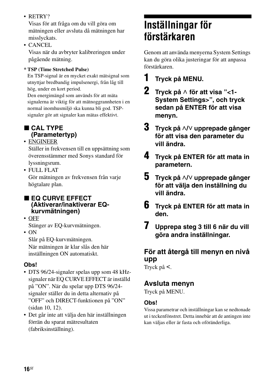Inställningar för förstärkaren | Sony Ericsson TA-FA1200ES User Manual | Page 60 / 91