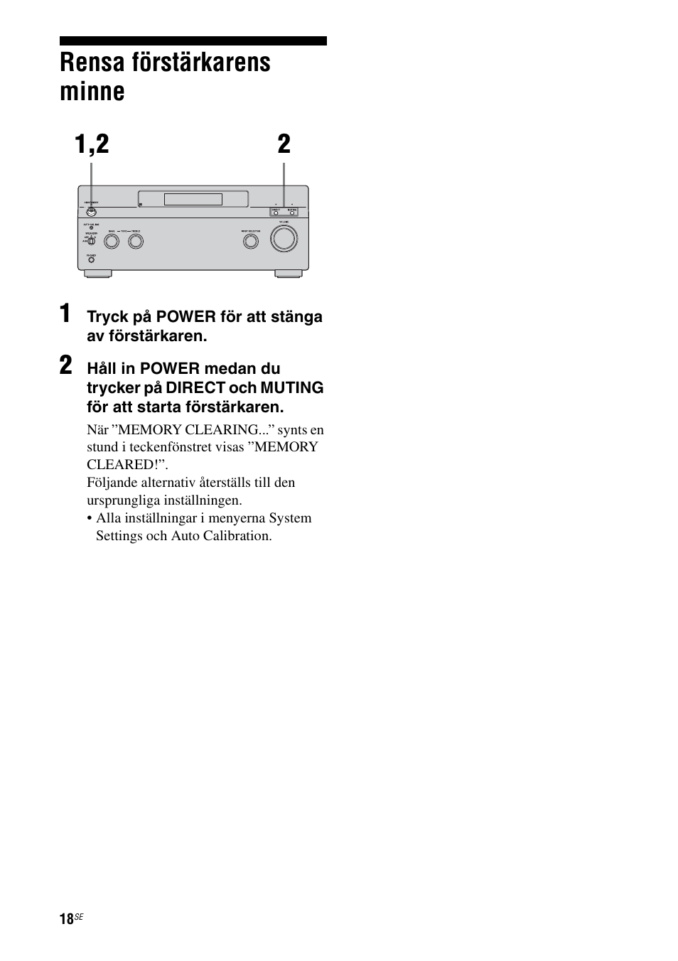 Rensa förstärkarens minne, Rensa förstärkarens minne 1 | Sony Ericsson TA-FA1200ES User Manual | Page 62 / 91