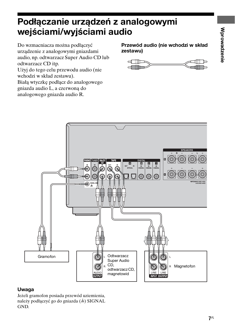 Podłączanie urządzeń z analogowymi, Wejściami/wyjściami audio | Sony Ericsson TA-FA1200ES User Manual | Page 73 / 91