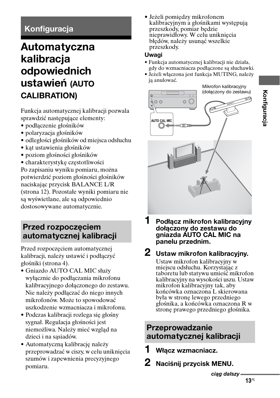 Konfiguracja, Automatyczna kalibracja odpowiednich, Ustawień (auto calibration) | Automatyczna kalibracja odpowiednich ustawień, Auto calibration) | Sony Ericsson TA-FA1200ES User Manual | Page 79 / 91