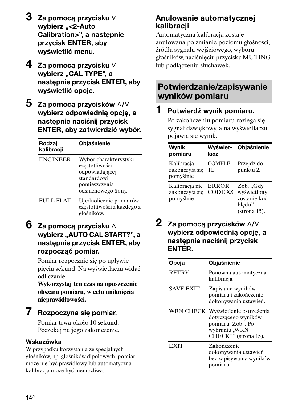 Potwierdzanie/zapisywanie wyników pomiaru | Sony Ericsson TA-FA1200ES User Manual | Page 80 / 91