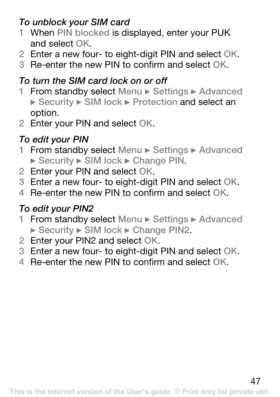 Sony Ericsson K200i User Manual | Page 47 / 77