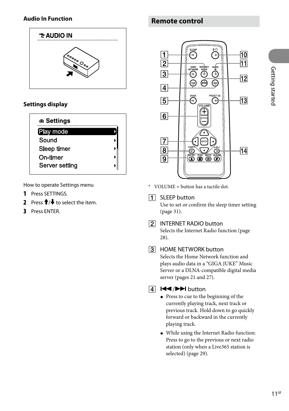 Remote control | Sony Ericsson NAS-C5E User Manual | Page 11 / 52