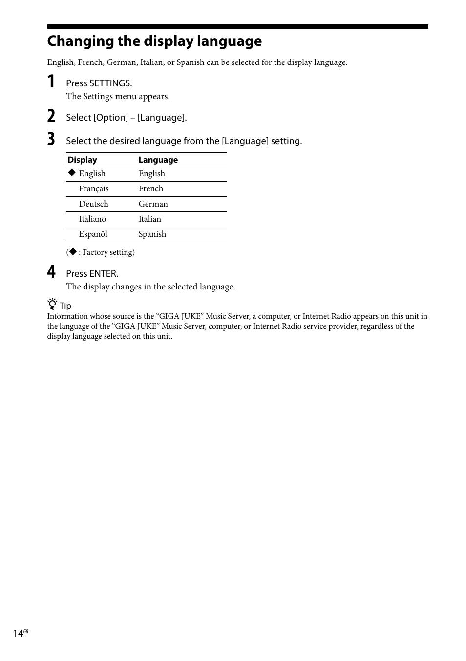 Changing the display language | Sony Ericsson NAS-C5E User Manual | Page 14 / 52