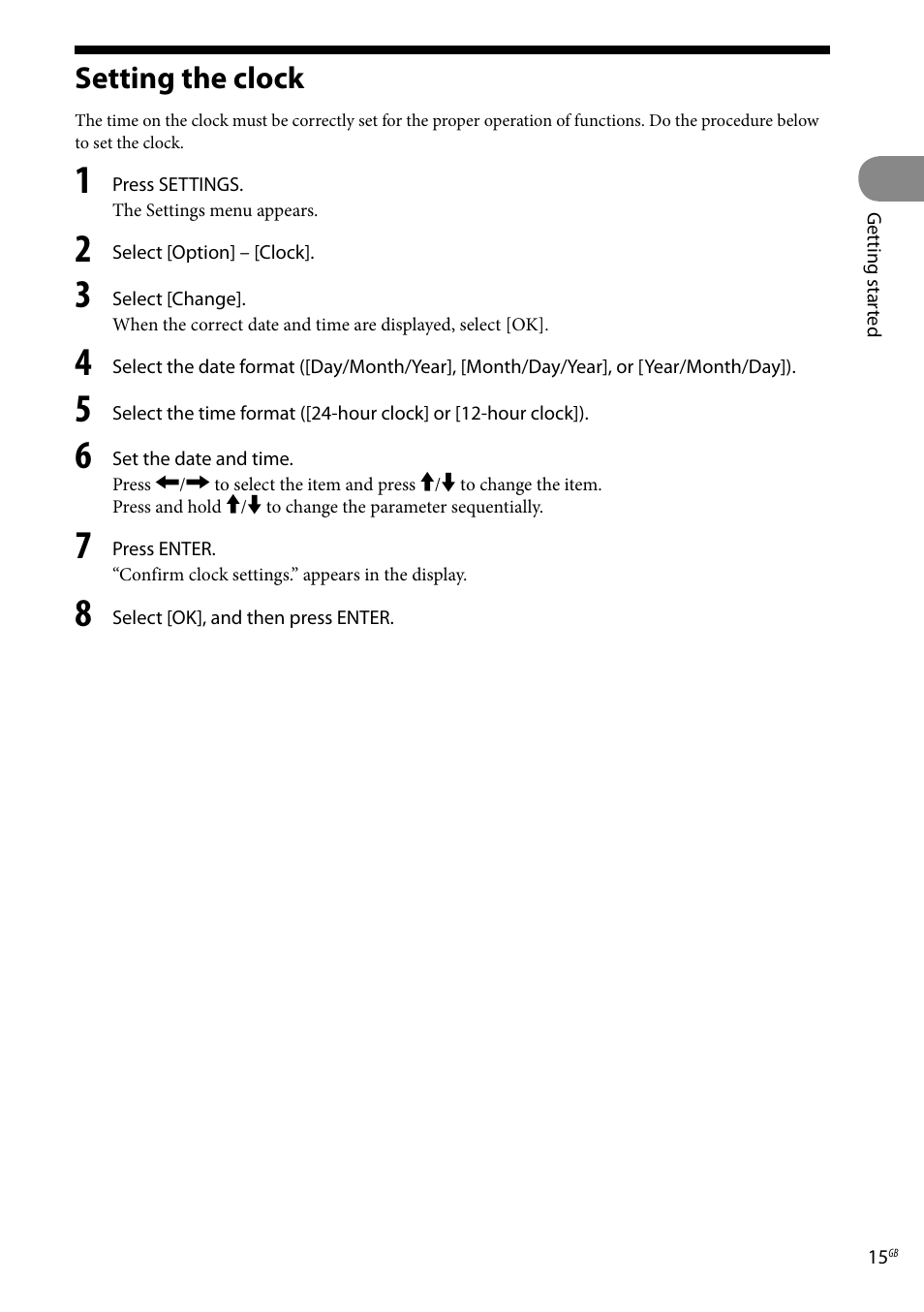 Setting the clock | Sony Ericsson NAS-C5E User Manual | Page 15 / 52