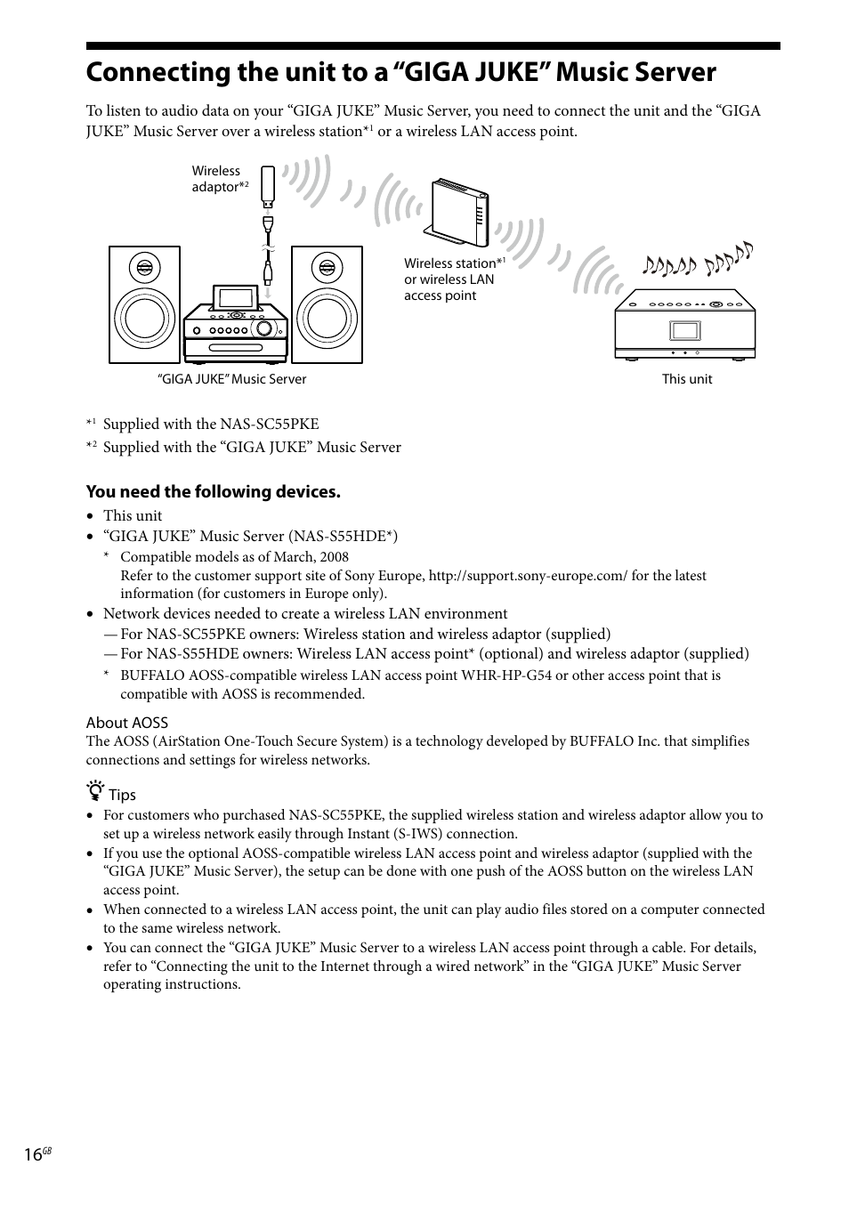 Connection and preparation, Connecting the unit to a “giga juke” music server, Connecting the unit to a “giga juke” music | Server | Sony Ericsson NAS-C5E User Manual | Page 16 / 52