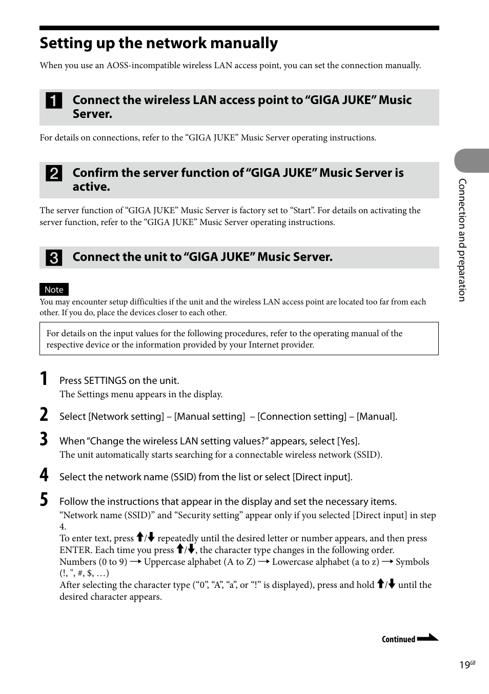 Setting up the network manually | Sony Ericsson NAS-C5E User Manual | Page 19 / 52