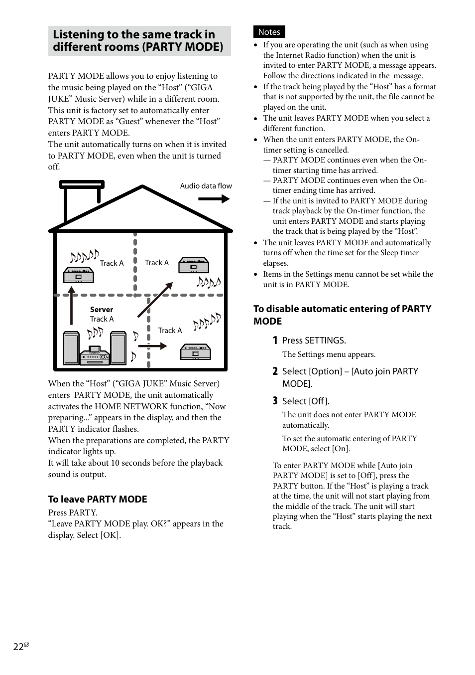 Listening to the same track in different, Rooms (party mode) | Sony Ericsson NAS-C5E User Manual | Page 22 / 52