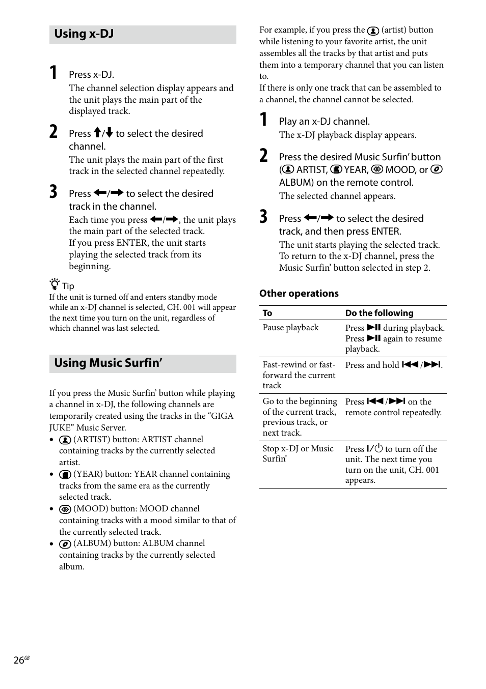 Using x-dj, Using music surfin, Using x-dj using music surfin | Sony Ericsson NAS-C5E User Manual | Page 26 / 52