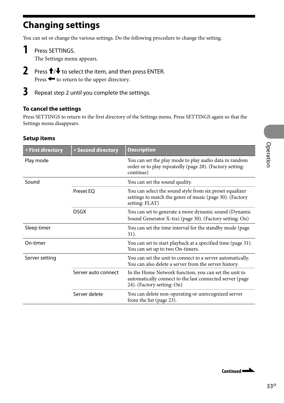 Changing settings | Sony Ericsson NAS-C5E User Manual | Page 33 / 52