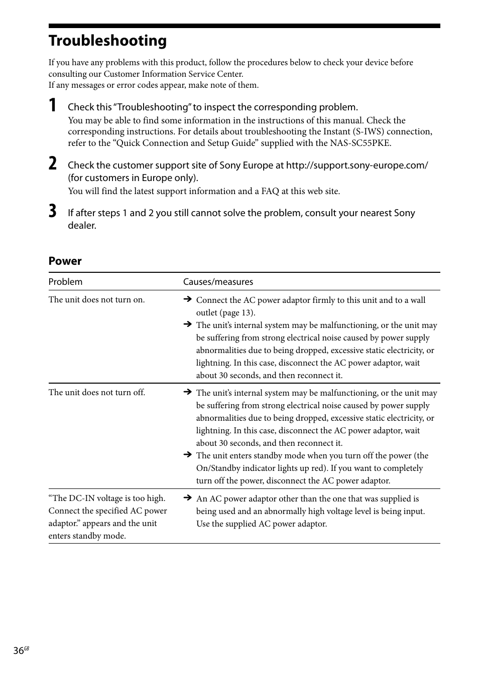 Troubleshooting | Sony Ericsson NAS-C5E User Manual | Page 36 / 52