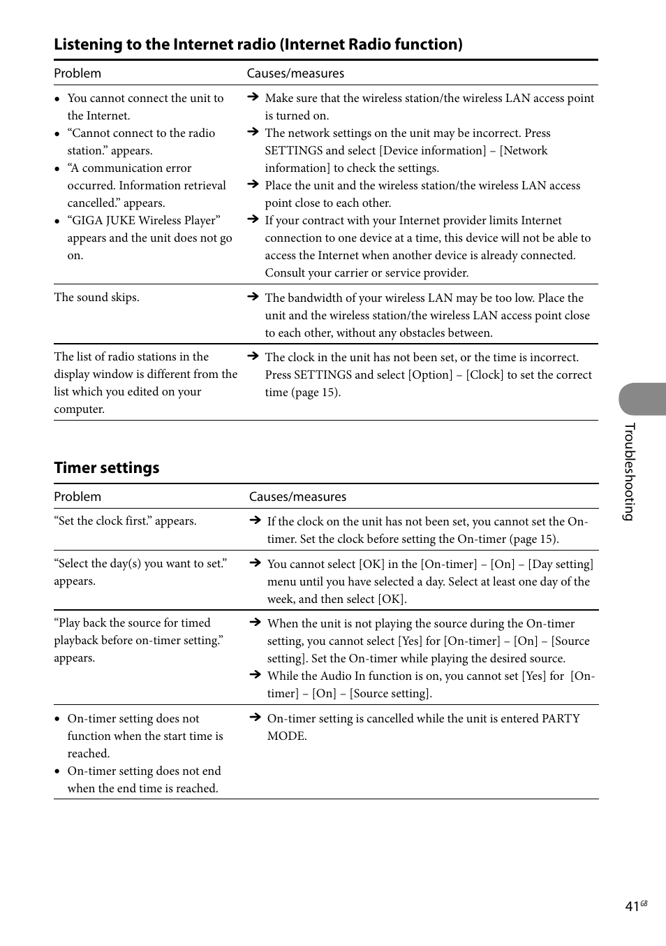 Timer settings | Sony Ericsson NAS-C5E User Manual | Page 41 / 52