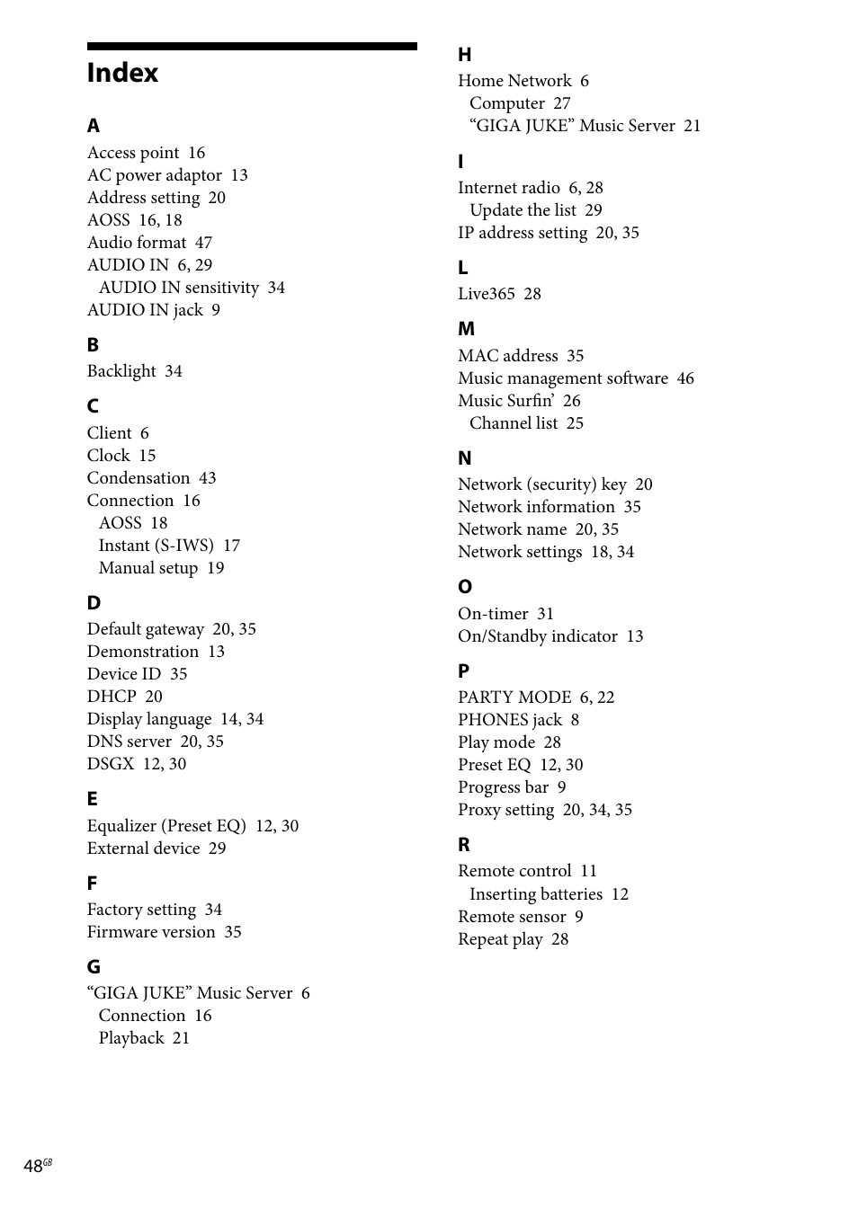 Index | Sony Ericsson NAS-C5E User Manual | Page 48 / 52