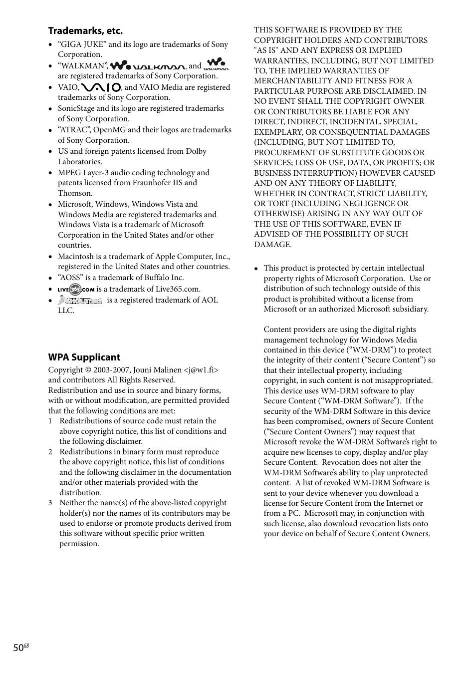 Sony Ericsson NAS-C5E User Manual | Page 50 / 52