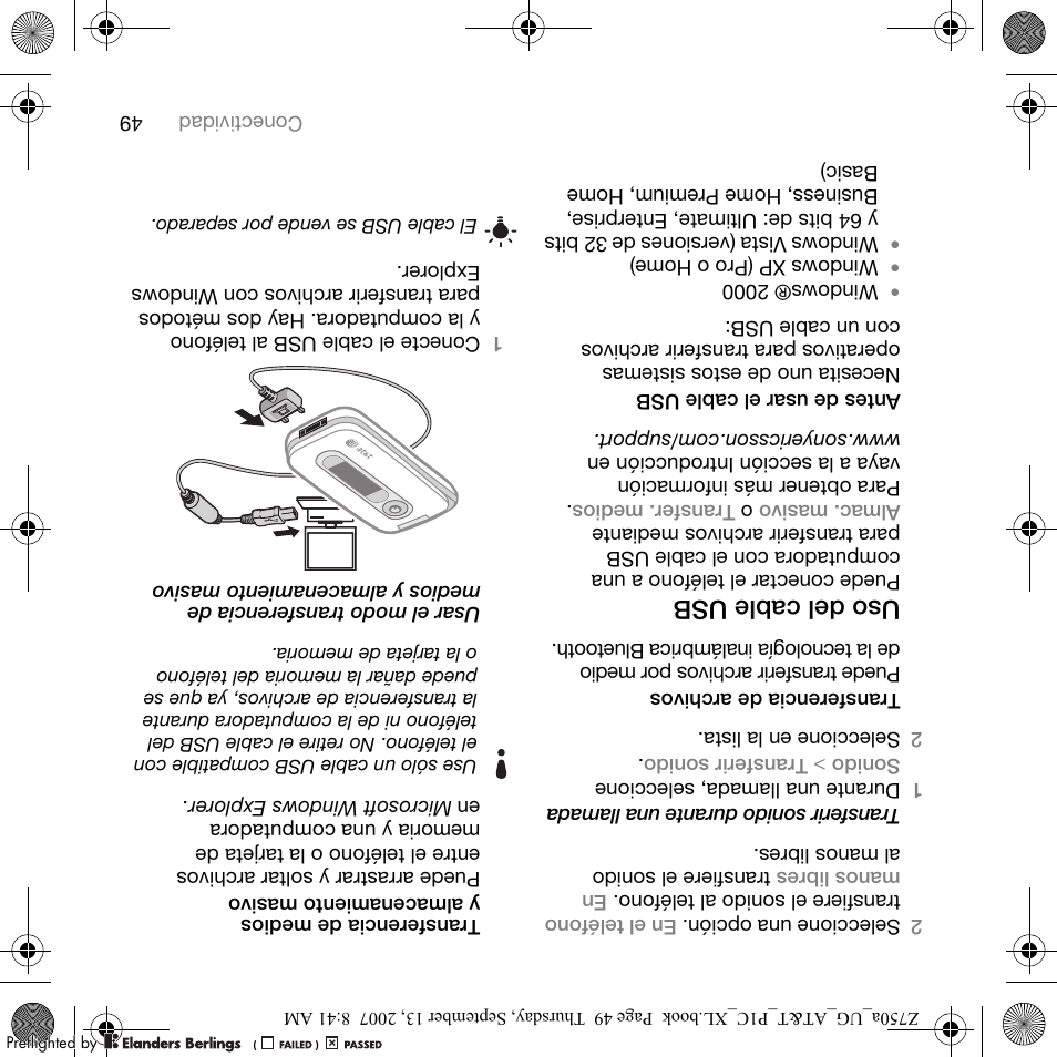 Uso del cable usb | Sony Ericsson Z750a User Manual | Page 102 / 152