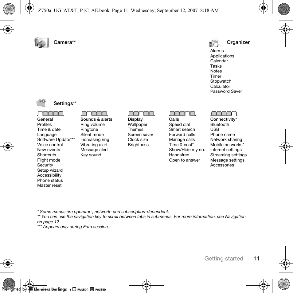 11 getting started | Sony Ericsson Z750a User Manual | Page 13 / 152