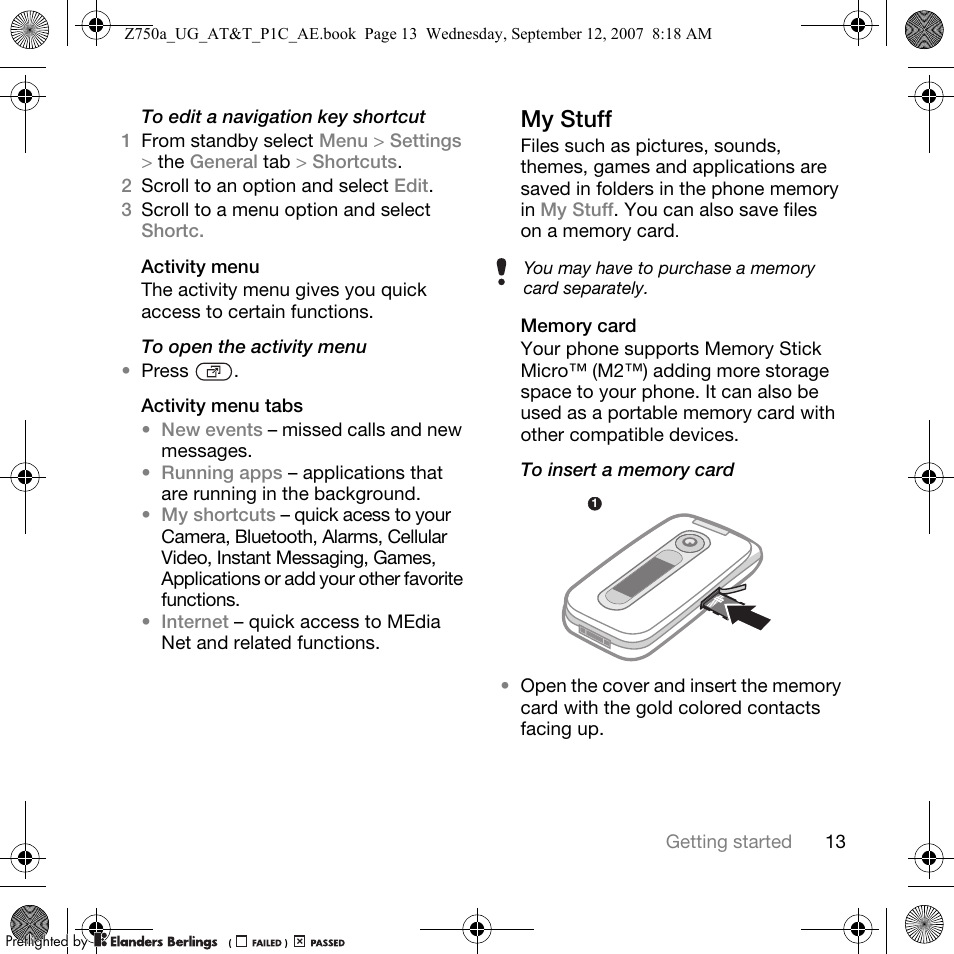 My stuff | Sony Ericsson Z750a User Manual | Page 15 / 152