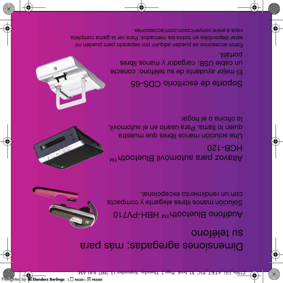 Dimensiones agregadas; más para suteléfono, Audífono bluetooth™ hbh-pv710, Altavoz para automóvil bluetooth™ hcb-120 | Soporte de escritorio cds-65 | Sony Ericsson Z750a User Manual | Page 151 / 152