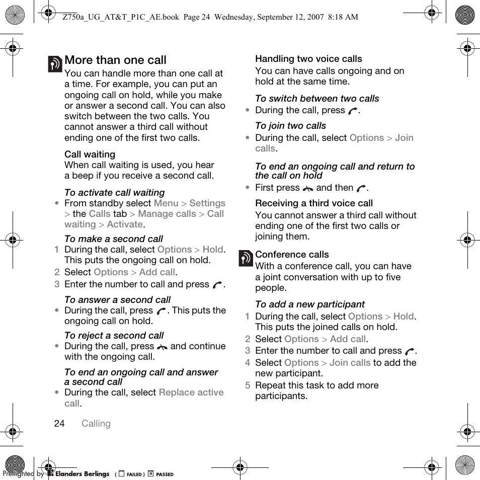 More than one call | Sony Ericsson Z750a User Manual | Page 26 / 152