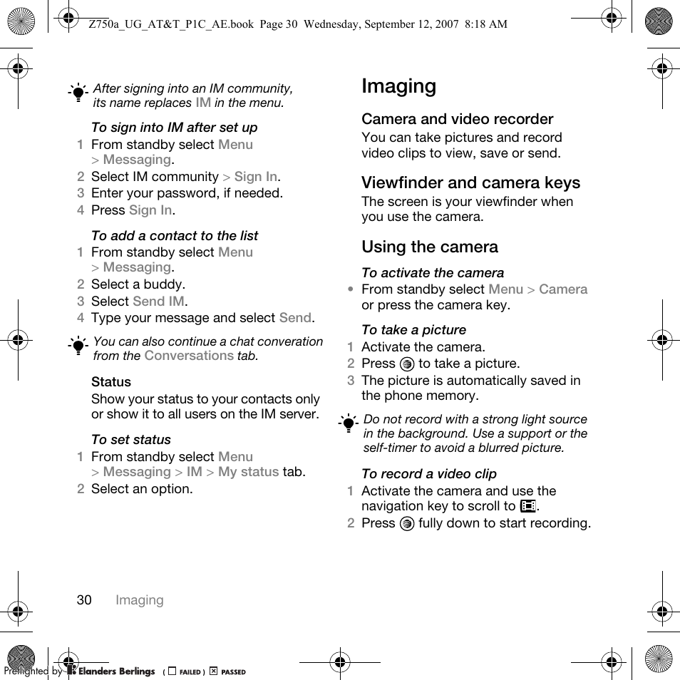 Imaging, Viewfinder and camera keys, Using the camera | Sony Ericsson Z750a User Manual | Page 32 / 152