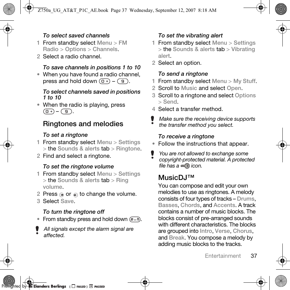 Ringtones and melodies, Musicdj | Sony Ericsson Z750a User Manual | Page 39 / 152