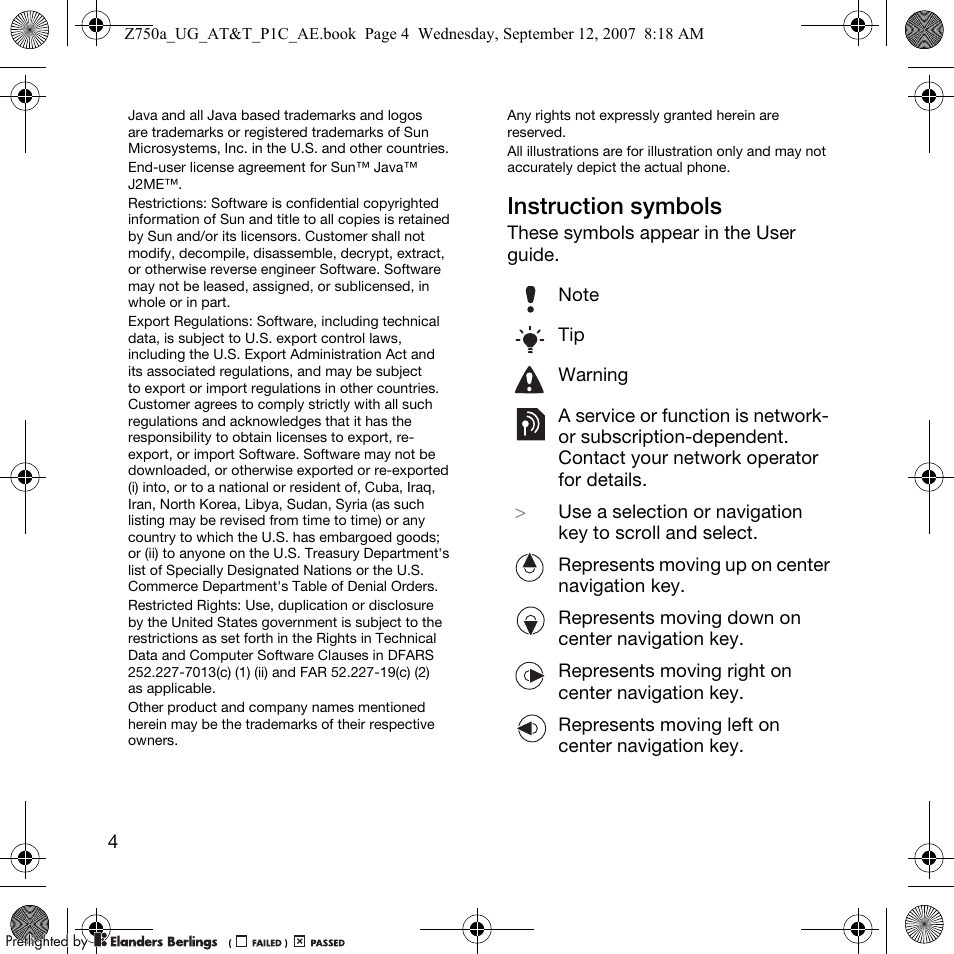 Instruction symbols | Sony Ericsson Z750a User Manual | Page 6 / 152