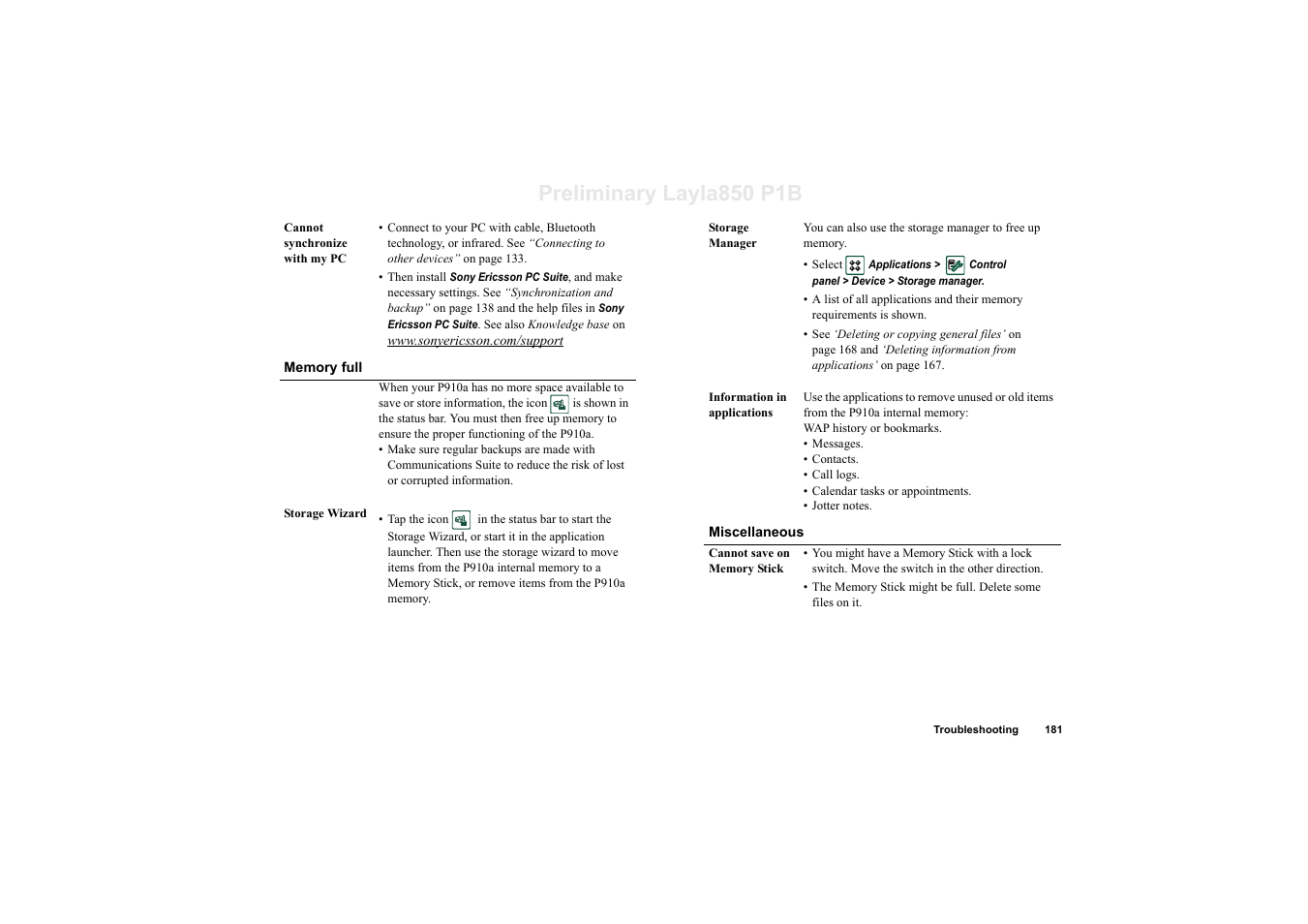 Preliminary layla850 p1b | Sony Ericsson P910a User Manual | Page 181 / 203