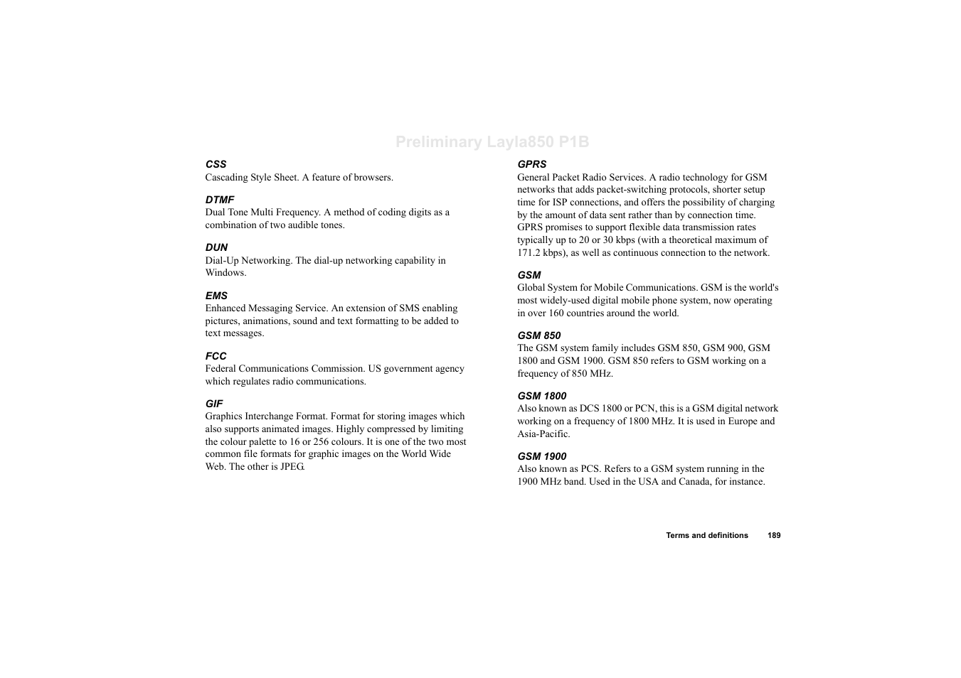 Preliminary layla850 p1b | Sony Ericsson P910a User Manual | Page 189 / 203