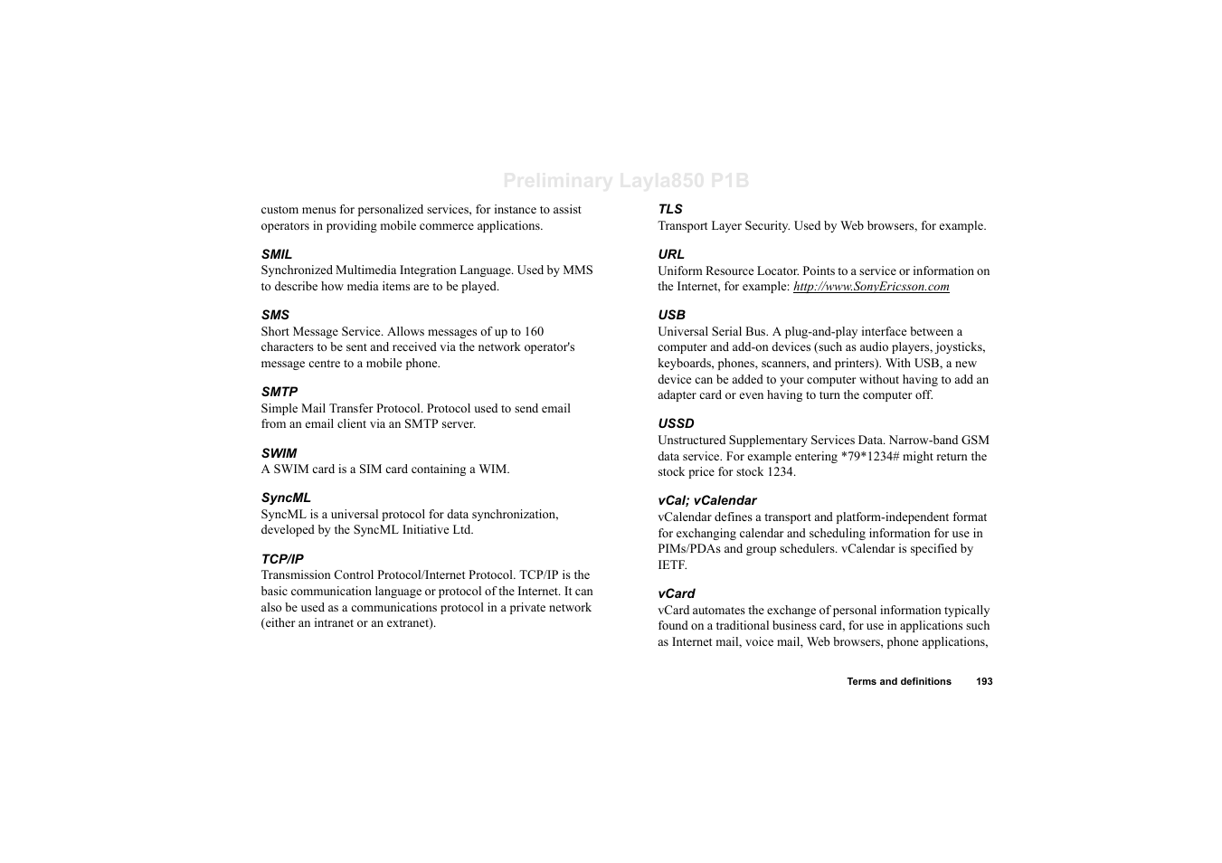 Preliminary layla850 p1b | Sony Ericsson P910a User Manual | Page 193 / 203