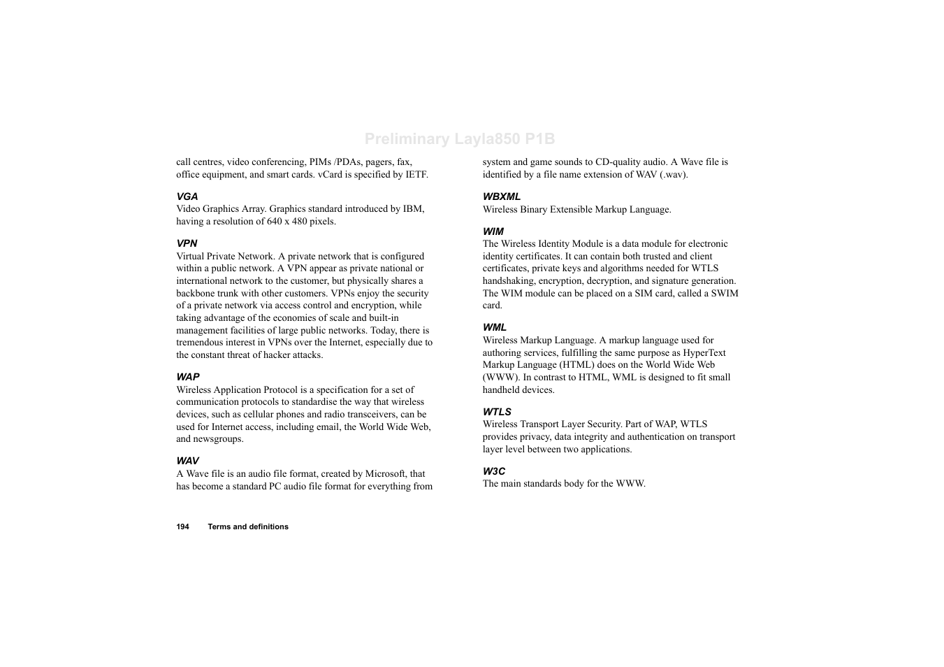 Preliminary layla850 p1b | Sony Ericsson P910a User Manual | Page 194 / 203