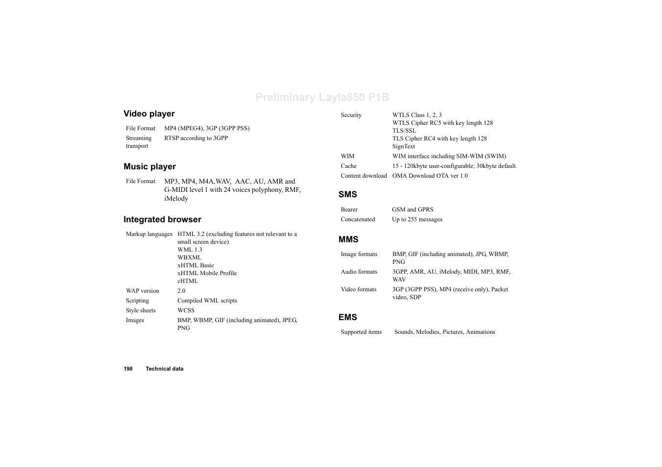 Video player, Music player, Integrated browser | Preliminary layla850 p1b | Sony Ericsson P910a User Manual | Page 198 / 203