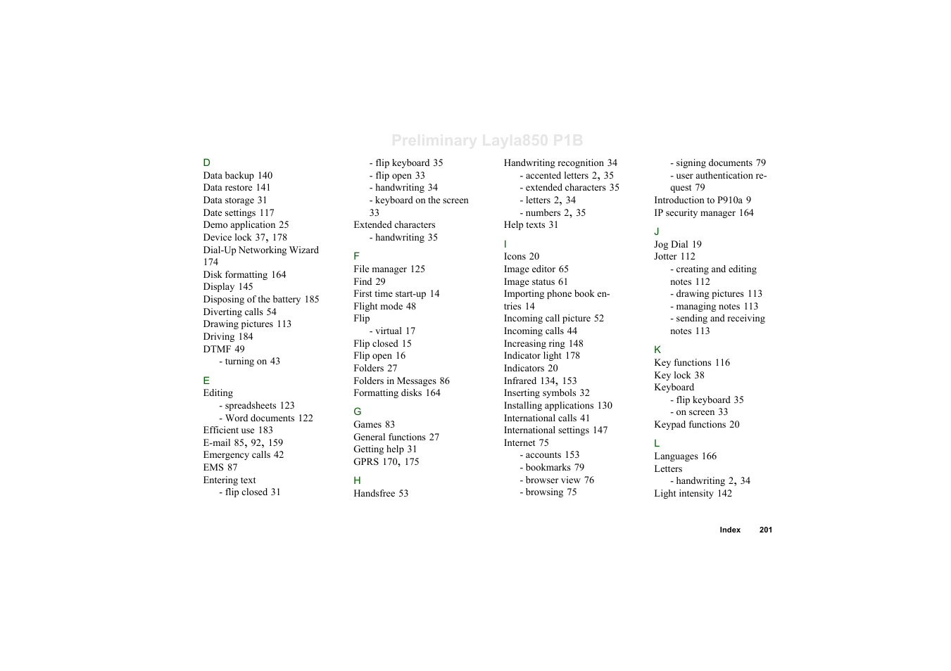 Preliminary layla850 p1b | Sony Ericsson P910a User Manual | Page 201 / 203