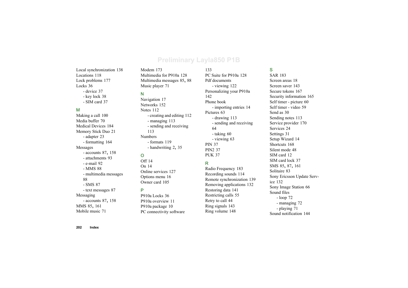 Preliminary layla850 p1b | Sony Ericsson P910a User Manual | Page 202 / 203