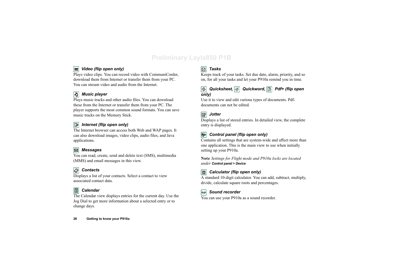 Preliminary layla850 p1b | Sony Ericsson P910a User Manual | Page 26 / 203