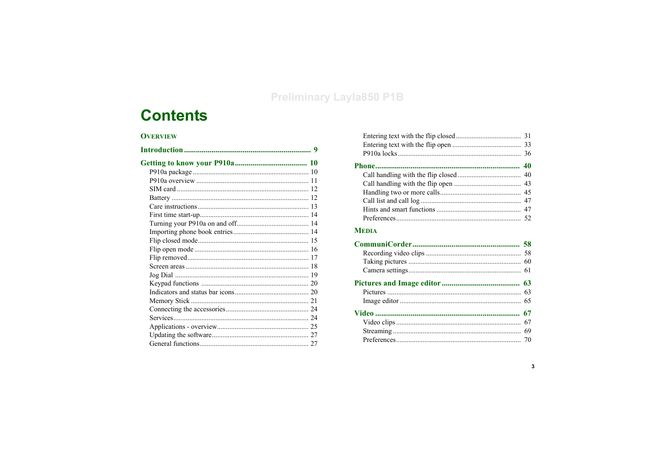 Sony Ericsson P910a User Manual | Page 3 / 203
