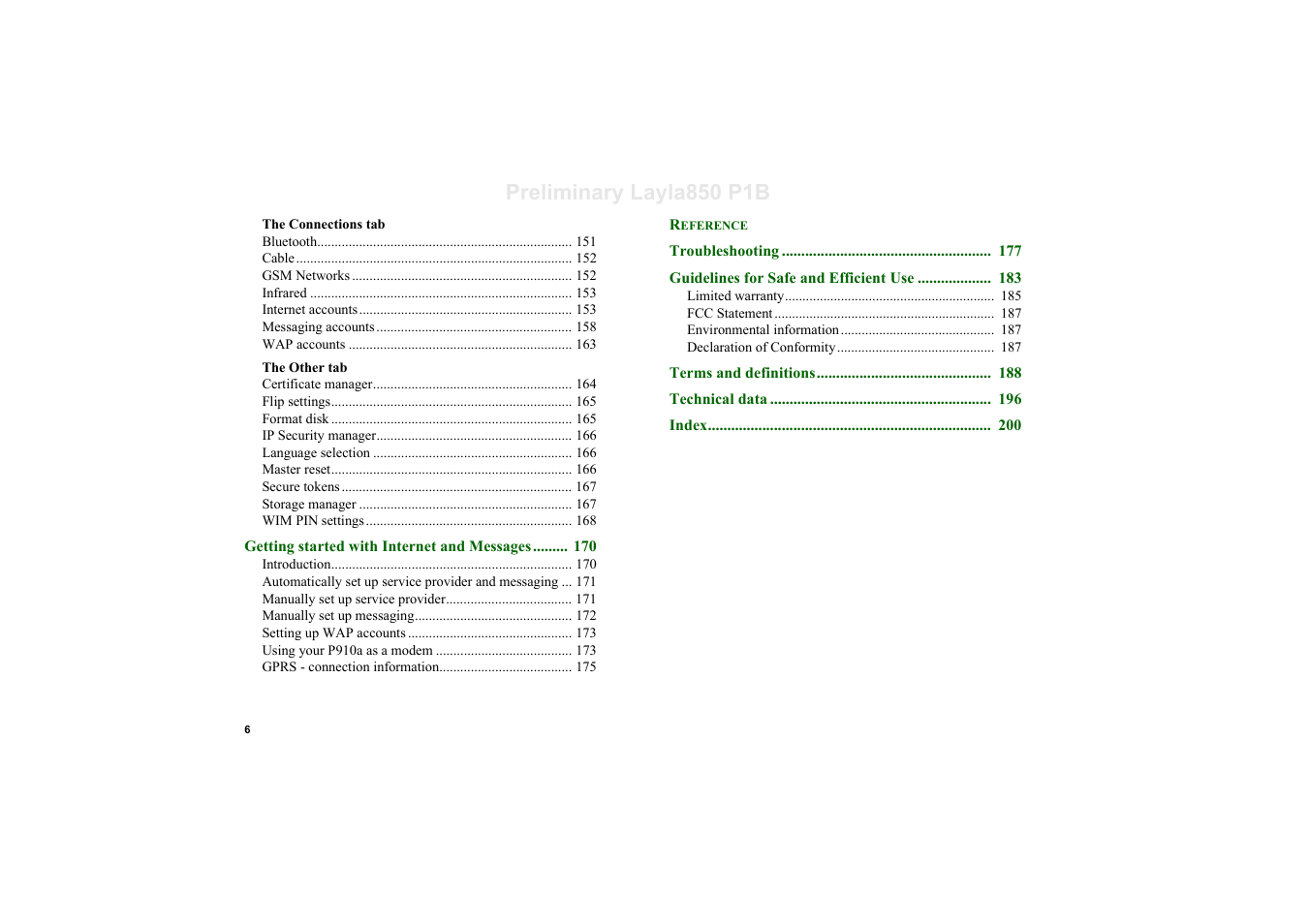 Preliminary layla850 p1b | Sony Ericsson P910a User Manual | Page 6 / 203
