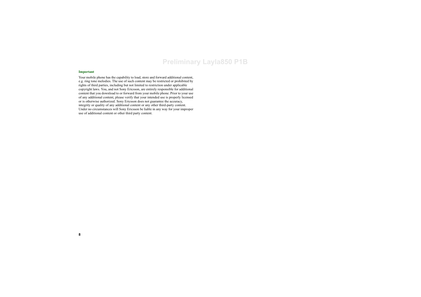 Preliminary layla850 p1b | Sony Ericsson P910a User Manual | Page 8 / 203