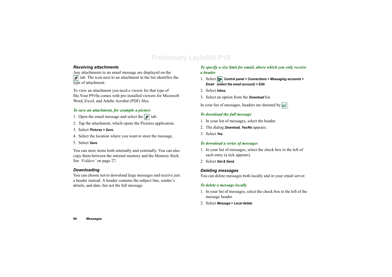 Preliminary layla850 p1b | Sony Ericsson P910a User Manual | Page 94 / 203