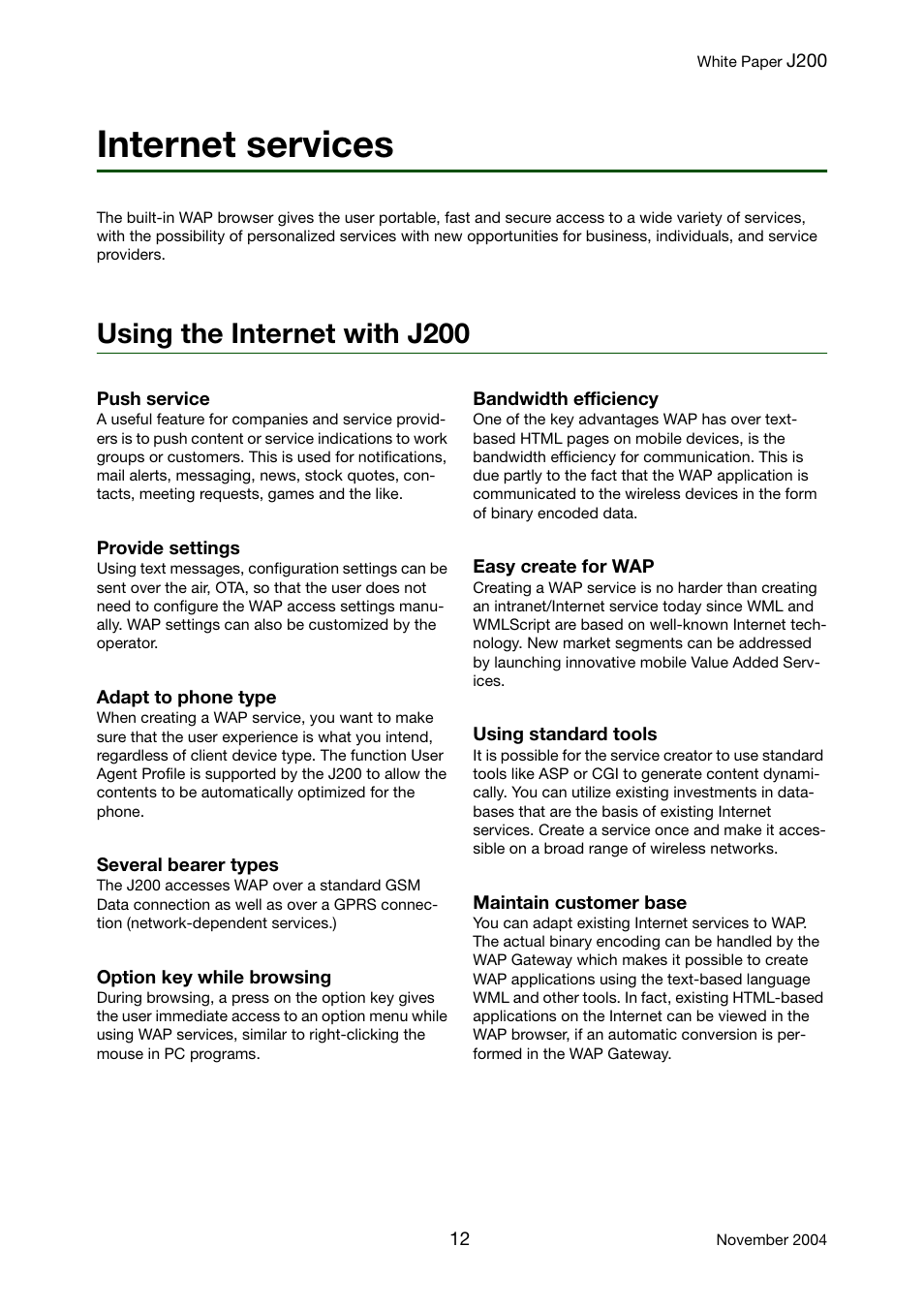 Internet services, Using the internet with j200 | Sony Ericsson J200 User Manual | Page 12 / 52