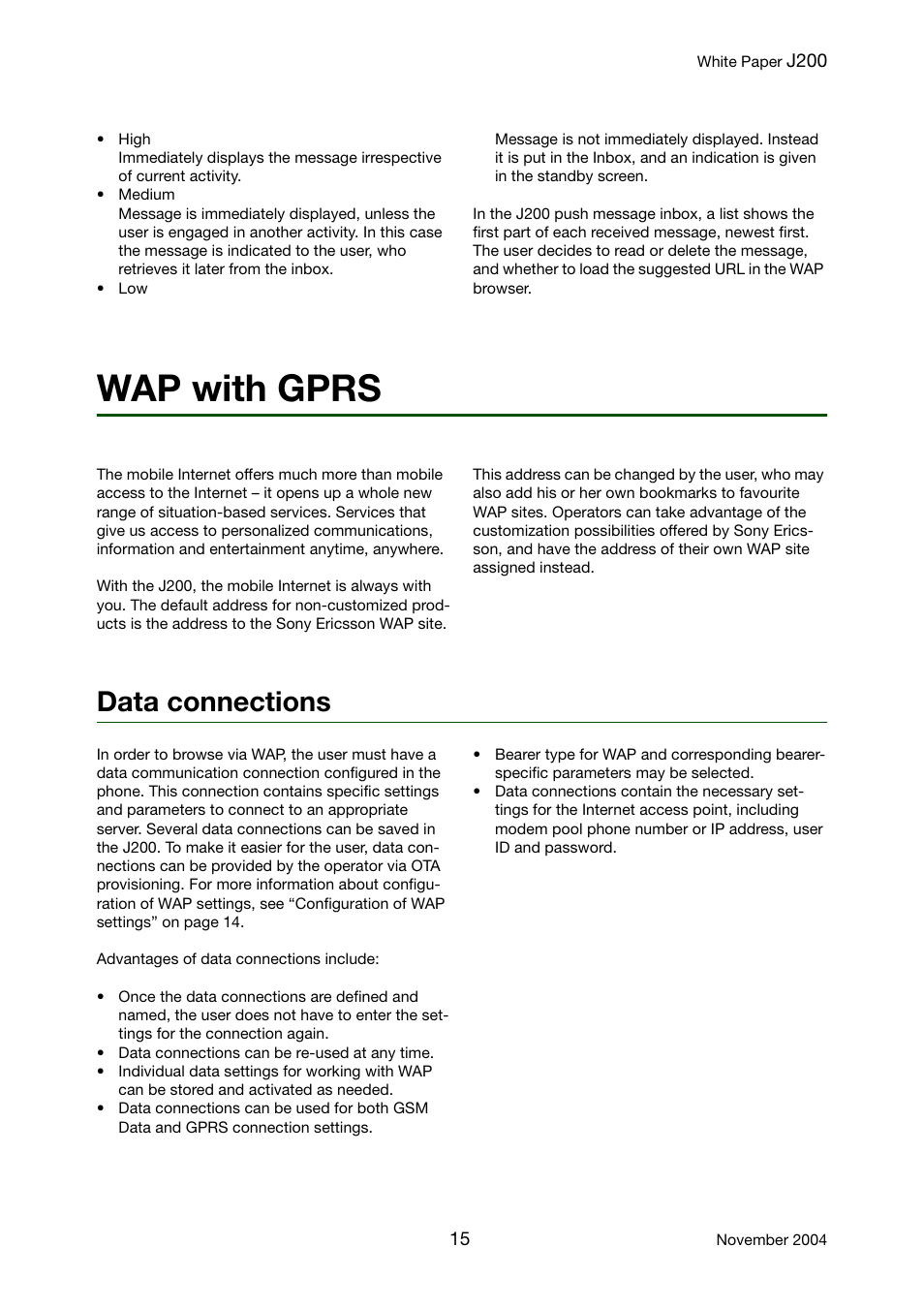 Wap with gprs, Data connections | Sony Ericsson J200 User Manual | Page 15 / 52