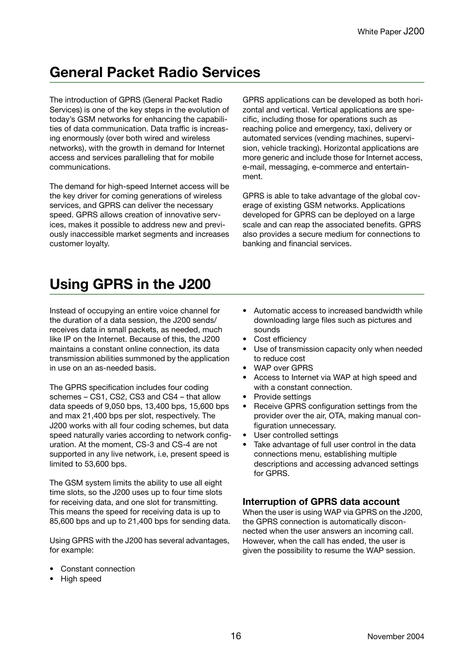 General packet radio services, Using gprs in the j200 | Sony Ericsson J200 User Manual | Page 16 / 52